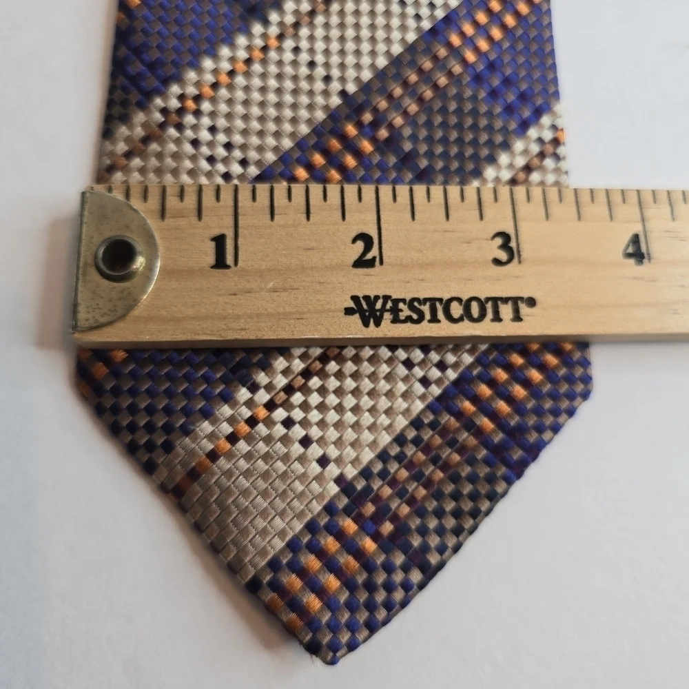 RODA Silk Men's Repp Tie Woven Striped Handmade In Italy Tan Blue 61